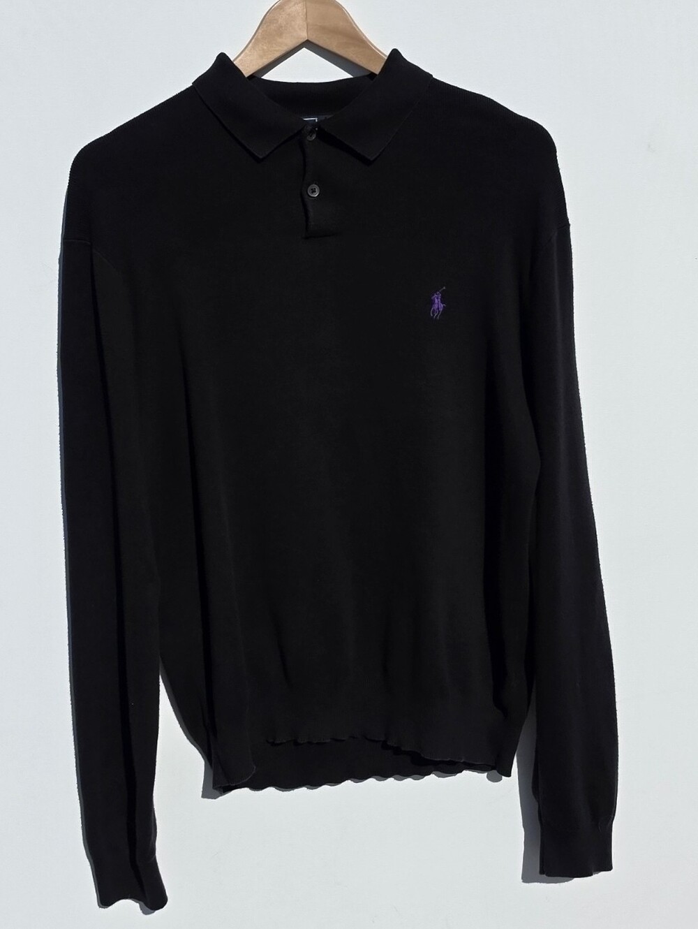 Polo by Ralph Lauren Long-Sleeve Polo Shirt - Black with Purple Logo